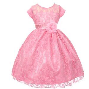 Cap Sleeve Sash Lace Overlay Special Occasion Party Flowers Girl Dress New Pink